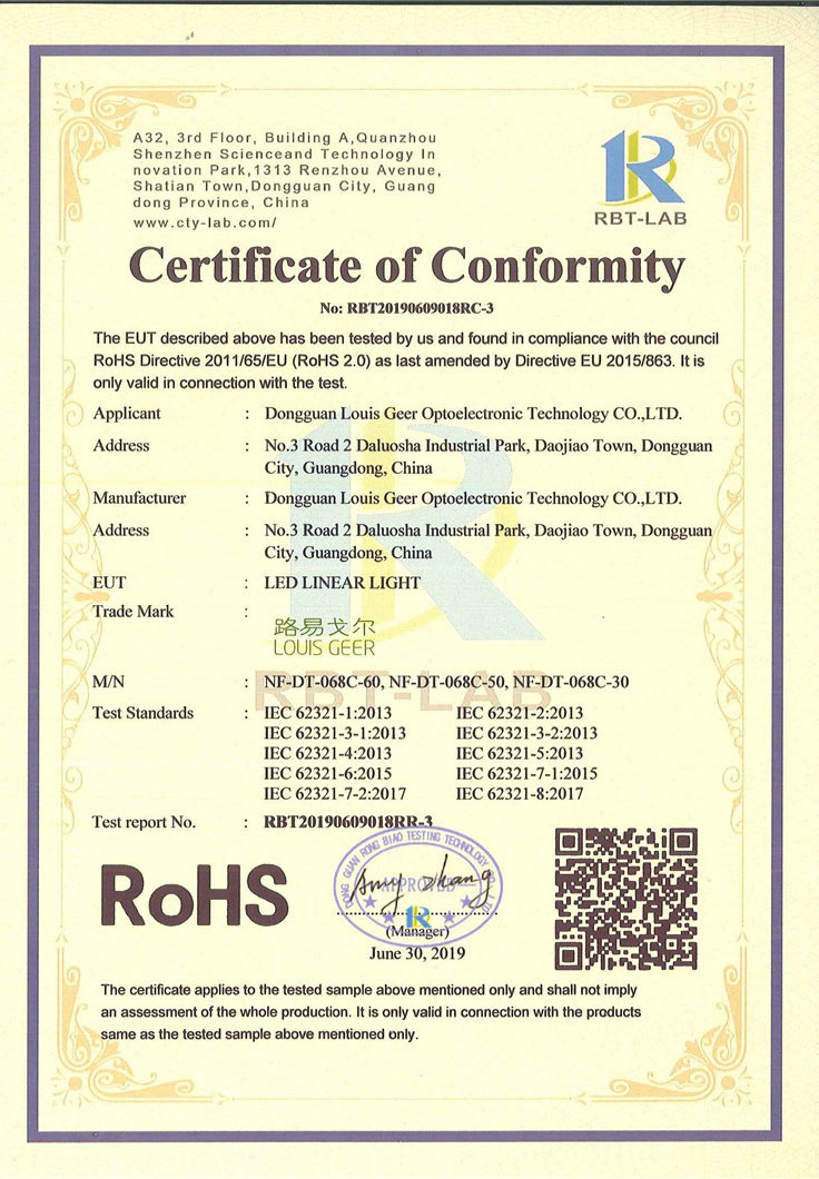 ROHS certificate for NF-DT-068C series