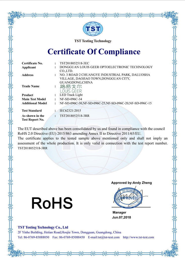 RoHS certificate for NF-SD-096C series